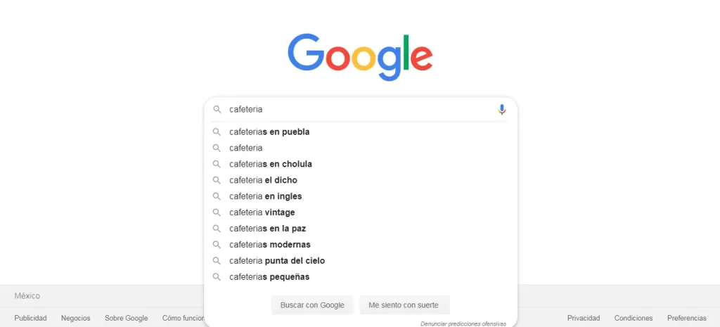 Buscador cafetería en google 